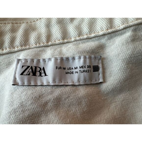 Zara White Denim Short Sleeve Cropped Button Up Size Medium - Picture 4 of 4